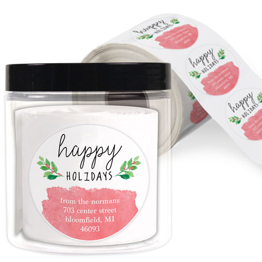 Holiday Sprigs Round Address Labels in a Jar